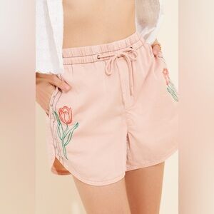 Pilcro Embroidered Woven Cotton Shorts Pink Floral XXS NWT